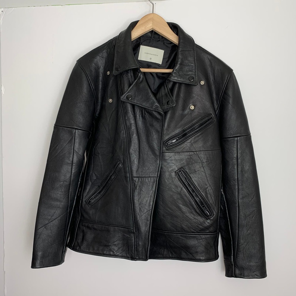 Deadwood Recycled Leather Black Full Zip Moto Biker Jacket Size 40 Medium